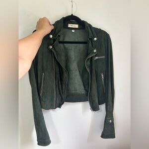 Genuine Leather Suede Green Moto Jacket